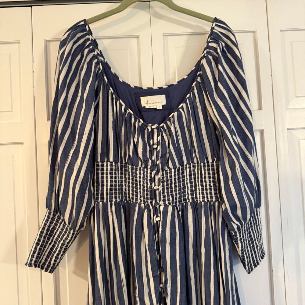 By Anthropologie striped sweetheart smocked midi dress size small - Picture 5 of 13